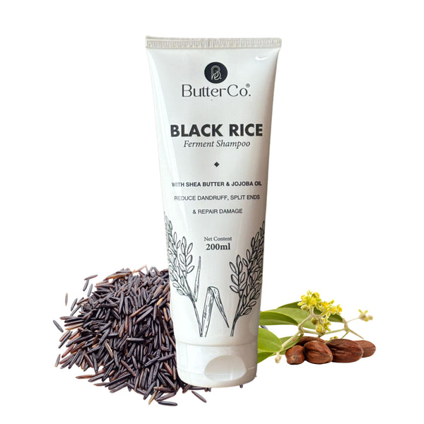 ButterCo. Black Rice Water Shampoo For All Hair Types - 200ml | Anti Dandruff, Reduce Split Ends With 3X Damage Protection Formulated With Fermented Black Rice, Shea Butter, Jojoba Oil