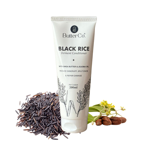 ButterCo. Black Rice Water Conditioner For All Hair Types - 200ml | Anti Dandruff, Reduce Split Ends With 3X Damage Protection Formulated With Fermented Black Rice, Shea Butter, Jojoba Oil