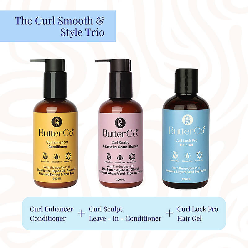 ButterCo. Curl Smooth & Style Combo trio ( Curl Enhancer Conditioner + Hair Gel + Live-in-Conditioner ) Combo